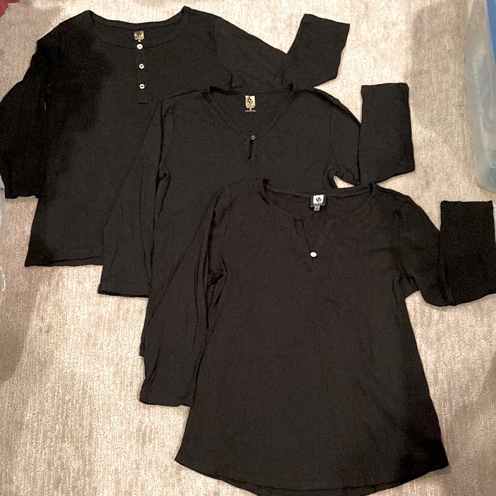 Anne Klein Sport, set of 3 black cotton 3/4 sleeve tops, Sz S